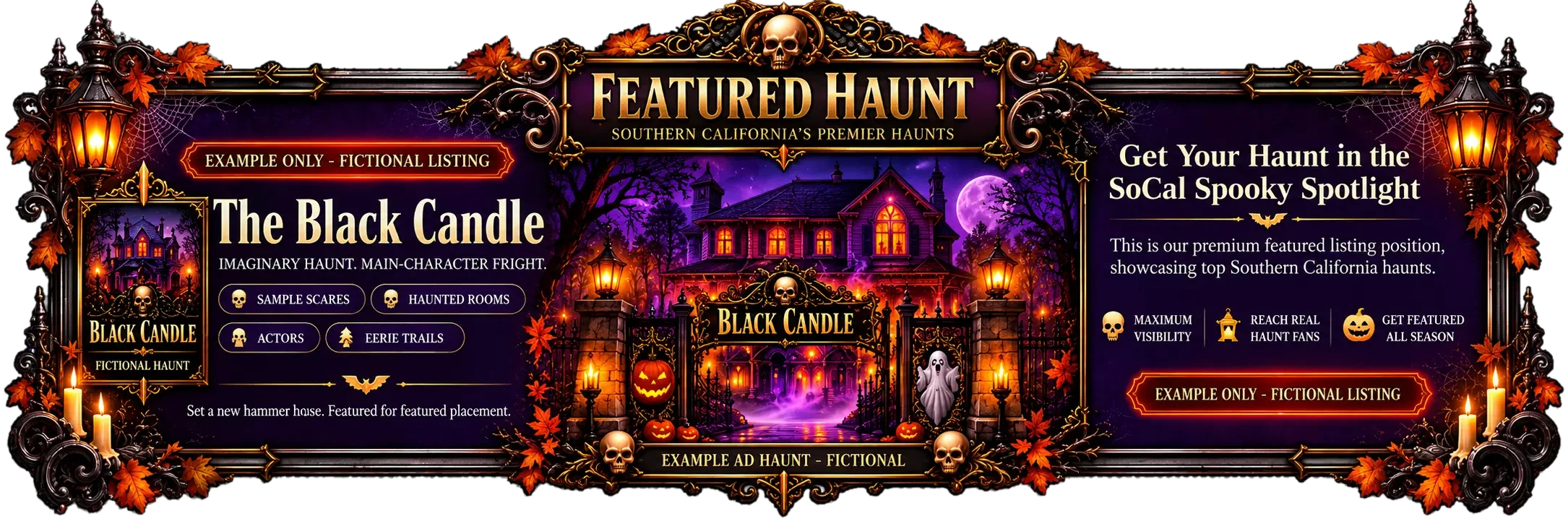 Featured Haunt example — get your haunt in the SoCal Spooky spotlight (example only, fictional listing)